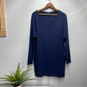 Lulus Long Sleeve Sweater Dress Royal Blue Oversized Shift Dress V Neck Sz Large